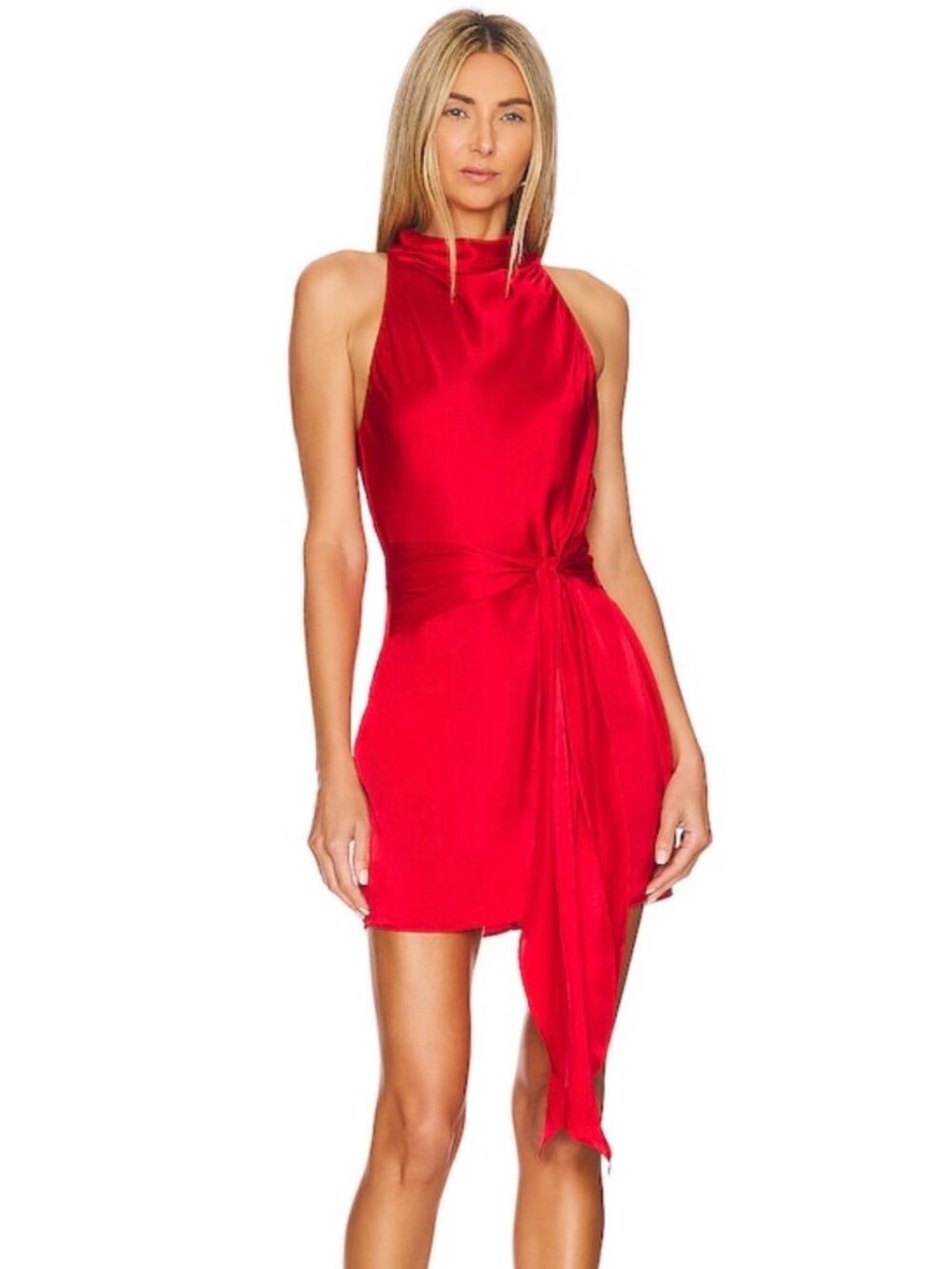 Amanda Uprichard REVOLVE Sandrine Ruby Red Halter Neck Silk Slip Mini Dress M